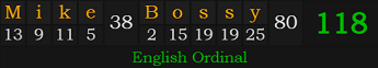 "Mike Bossy" = 118 (English Ordinal)