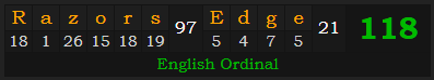 "Razor's Edge" = 118 (English Ordinal)