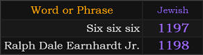 Six six six = 1197, Ralph Dale Earnhardt Jr. = 1198