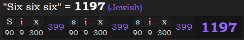 "Six six six" = 1197 (Jewish)
