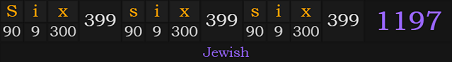 "Six six six" = 1197 (Jewish)