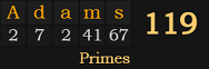 "Adams" = 119 (Primes)