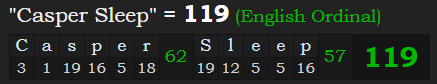 "Casper Sleep" = 119 (English Ordinal)