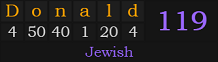 "Donald" = 119 (Jewish)