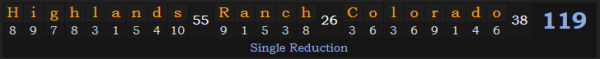 "Highlands Ranch, Colorado" = 119 (Single Reduction)