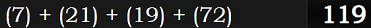 (7) + (21) + (19) + (72) = 119