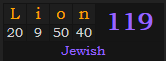 "Lion" = 119 (Jewish)
