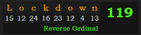 "Lockdown" = 119 (Reverse Ordinal)