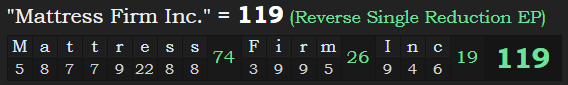 "Mattress Firm Inc." = 119 (Reverse Single Reduction EP)