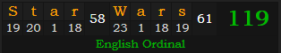 "Star Wars" = 119 (English Ordinal)