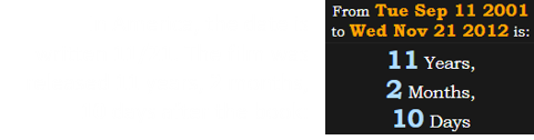 In America, the date is written 11/21. The film was released 11 years, 2 months, 10 days after the book: