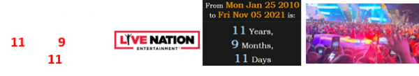 Live Nation Entertainment was 11 years, 9 months, 11 days old: