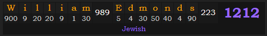 "William Edmonds" = 1212 (Jewish)