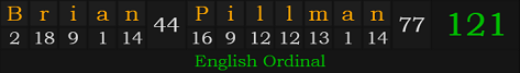 "Brian Pillman" = 121 (English Ordinal)