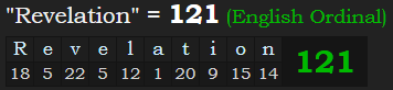 "Revelation" = 121 (English Ordinal)