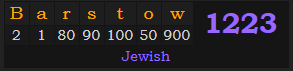 "Barstow" = 1223 (Jewish)