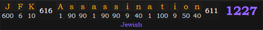 "JFK Assassination" = 1227 (Jewish)