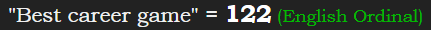 "Best career game" = 122 (English Ordinal)