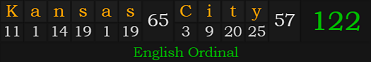 "Kansas City" = 122 (English Ordinal)