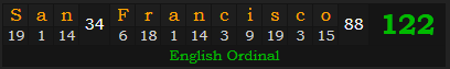 "San Francisco" = 122 (English Ordinal)