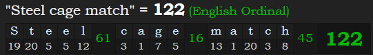 "Steel cage match" = 122 (English Ordinal)