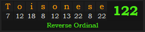 "Toisonese" = 122 (Reverse Ordinal)