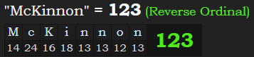 "McKinnon" = 123 (Reverse Ordinal)
