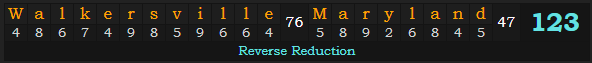 "Walkersville, Maryland" = 123 (Reverse Reduction)