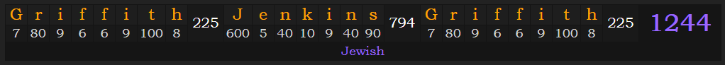"Griffith Jenkins Griffith" = 1244 (Jewish)