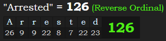 "Arrested" = 126 (Reverse Ordinal)
