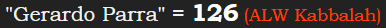 "Gerardo Parra" = 126 (ALW Kabbalah)