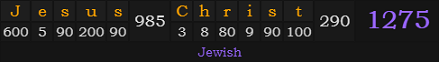 Jesus Christ = 1275 Jewish
