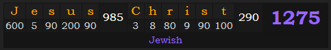 "Jesus Christ" = 1275 (Jewish)