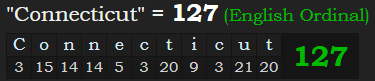 "Connecticut" = 127 (English Ordinal)