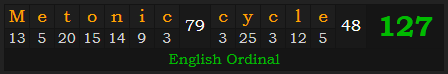 "Metonic cycle" = 127 (English Ordinal)