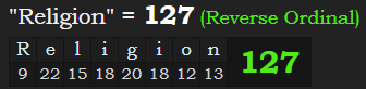 "Religion" = 127 (Reverse Ordinal)