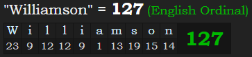 "Williamson" = 127 (English Ordinal)
