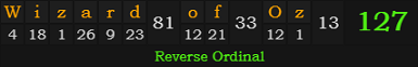"Wizard of Oz" = 127 (Reverse Ordinal)