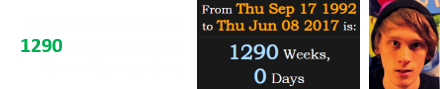 Randy Stair was exactly 1290 weeks old on the date of the murders: