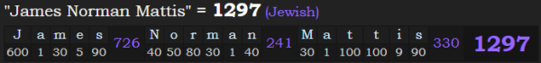 "James Norman Mattis" = 1297 (Jewish)