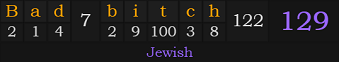 "Bad bitch" = 129 (Jewish)