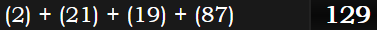 (2) + (21) + (19) + (87) = 129