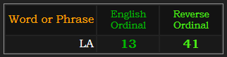 LA = 13 and 41 Ordinal