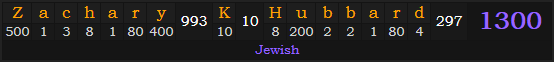 "Zachary K Hubbard" = 1300 (Jewish)