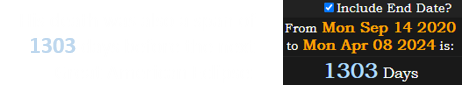 His death was also a span of 1303 days before the next Great American Eclipse: