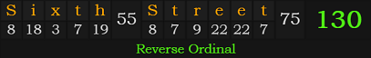 "Sixth Street" = 130 (Reverse Ordinal)