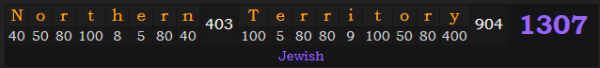 "Northern Territory" = 1307 (Jewish)