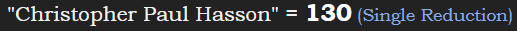 "Christopher Paul Hasson" = 130 (Single Reduction)