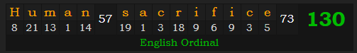 "Human sacrifice" = 130 (English Ordinal)
