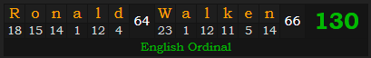 "Ronald Walken" = 130 (English Ordinal)